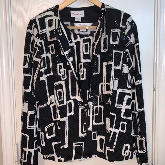 TanJay Geometrical Sequin Zip Up Business Casual Blazer & Tank Top Set Small - Picture 2 of 9